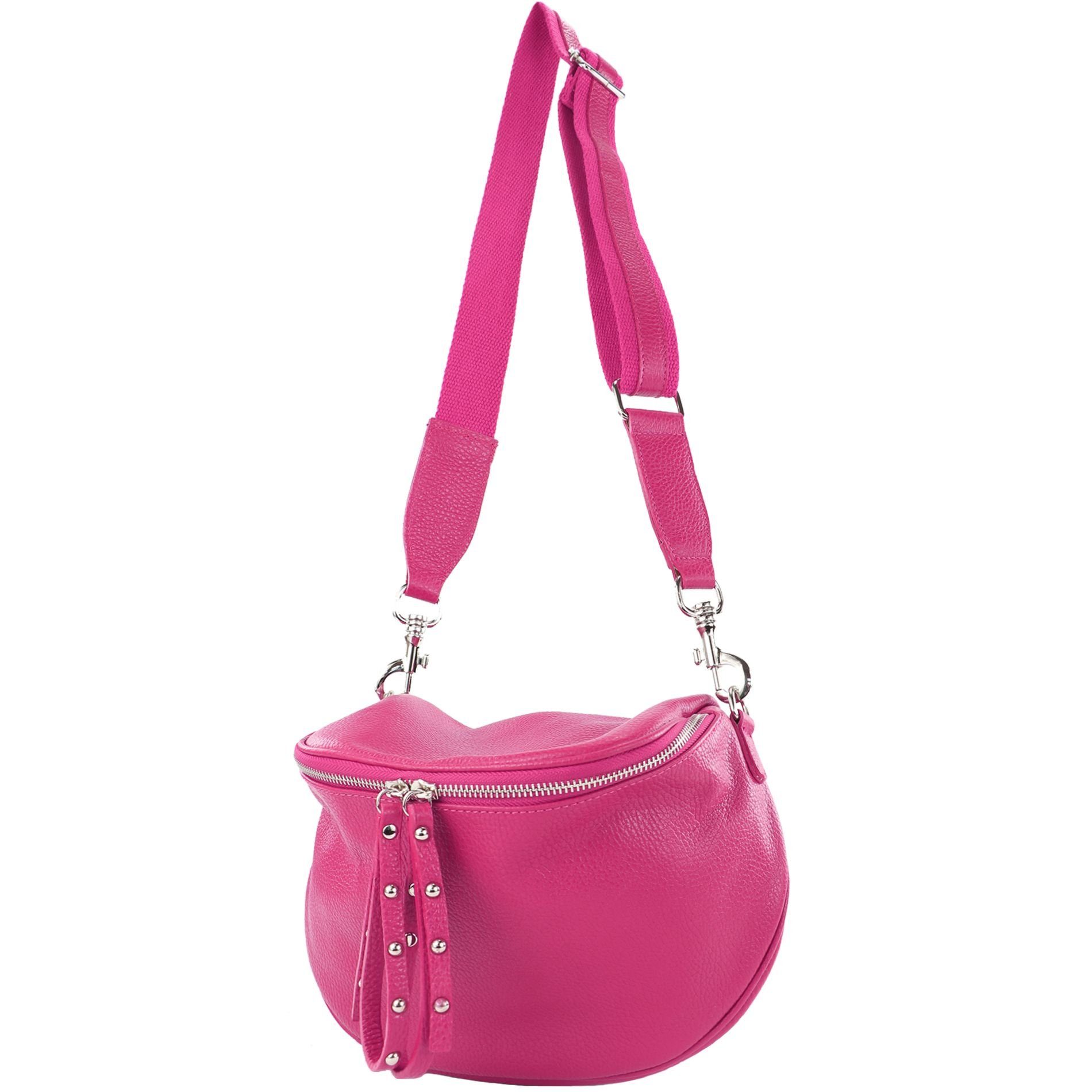 modamoda de Schultertasche T236, Echtleder Handmade in Italy Pink