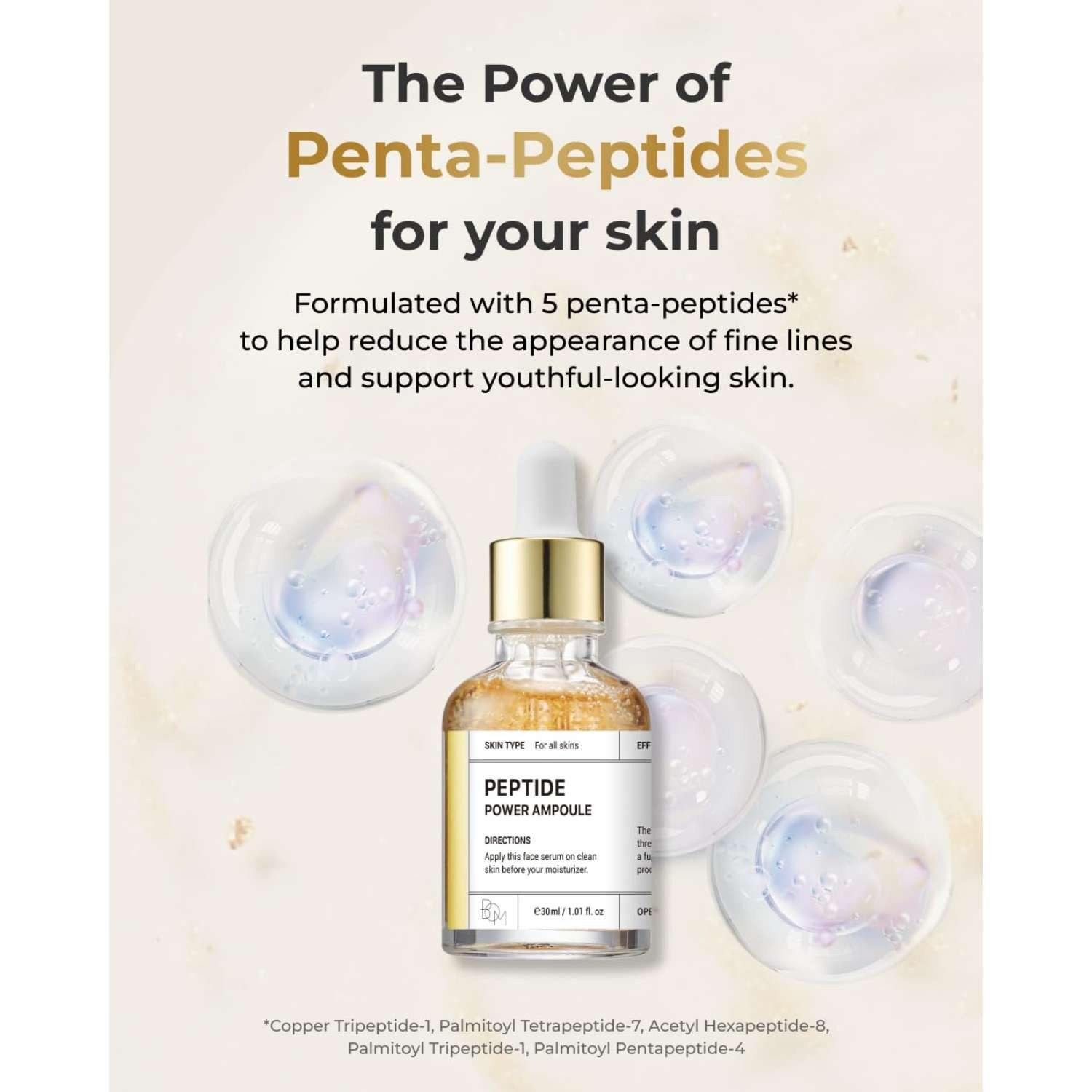 Beauty of Majesty Gesichtsserum Peptide Power Ampoule 30ml – Koreanisches Serum mit Penta-Peptiden, 24K Goldfaden und 99 % reinem Gold, Galactomyces &, Bifida Ferment, K-Beauty Anti-Aging für alle Hauttypen