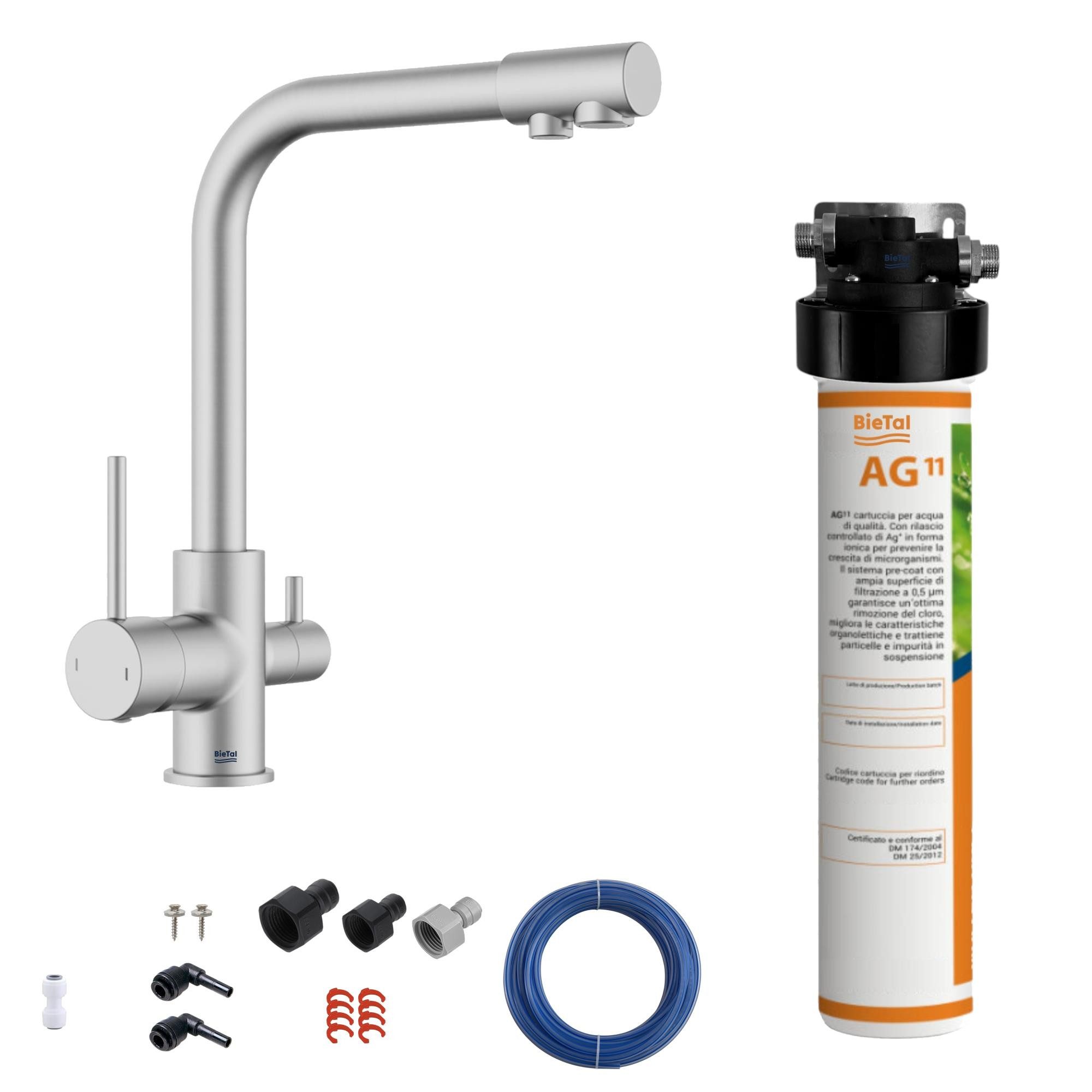 BieTal Wasserfilter BieTal® Untertisch Trink Wasser Filtersystem Aktivkohle mit Wasserhahn, Liefert gefiltertes Wasser über den normalen Wasserhahn.