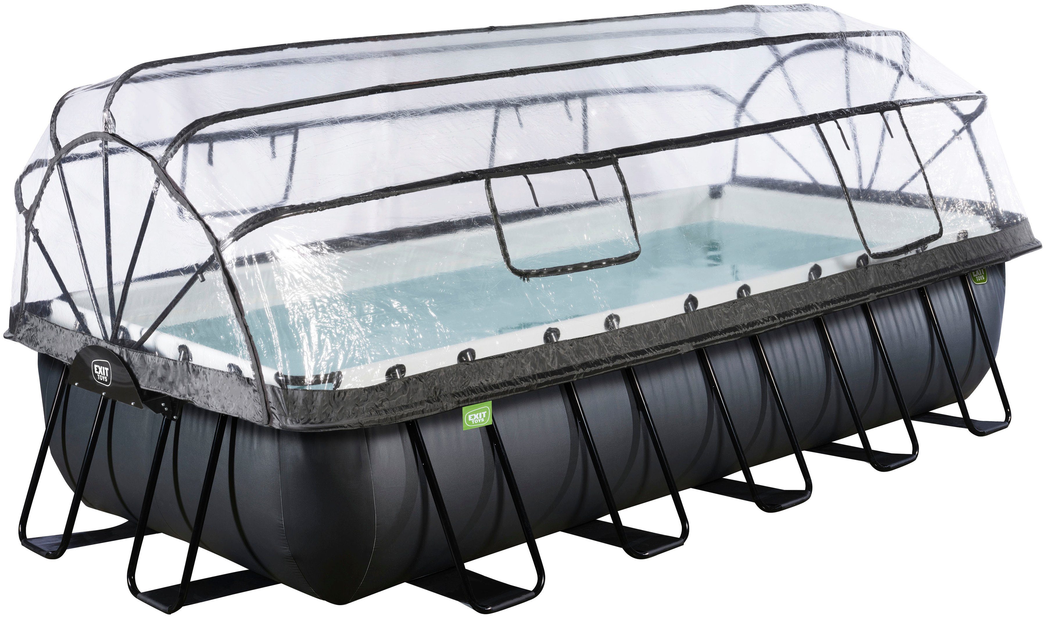 EXIT Framepool Black Leather Pool 540x250x100cm, mit Sandfilterpumpe und Abdeckung - schwarz