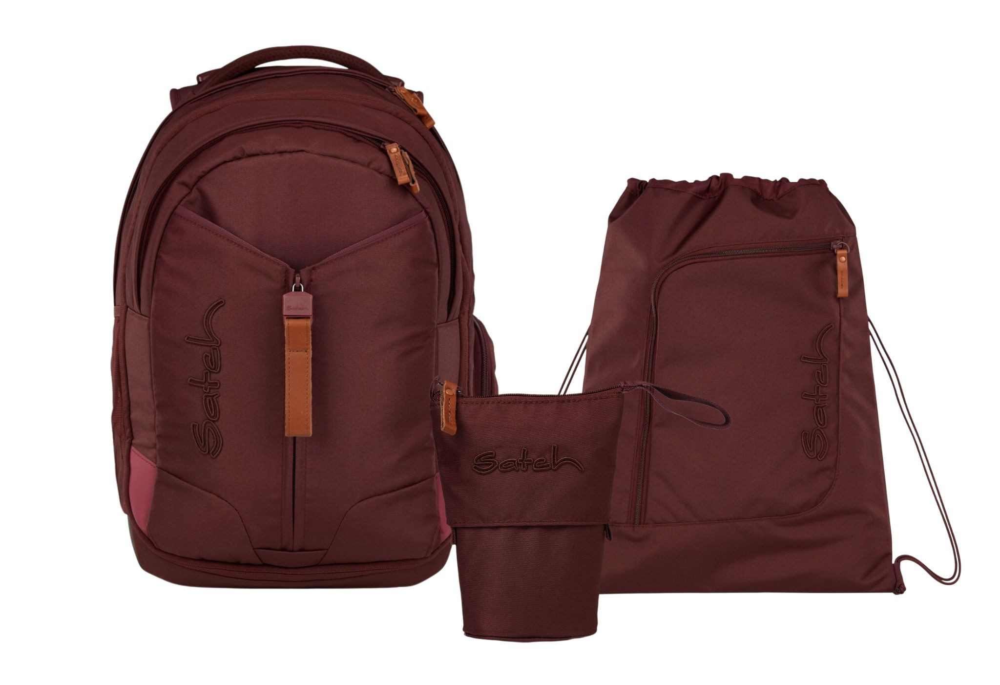Satch Schulranzen Schulrucksack-Set MATCH Nordic Ruby 3-teilig (3-teilig), Schulranzen, ergonomisch, 30 + 5 Liter