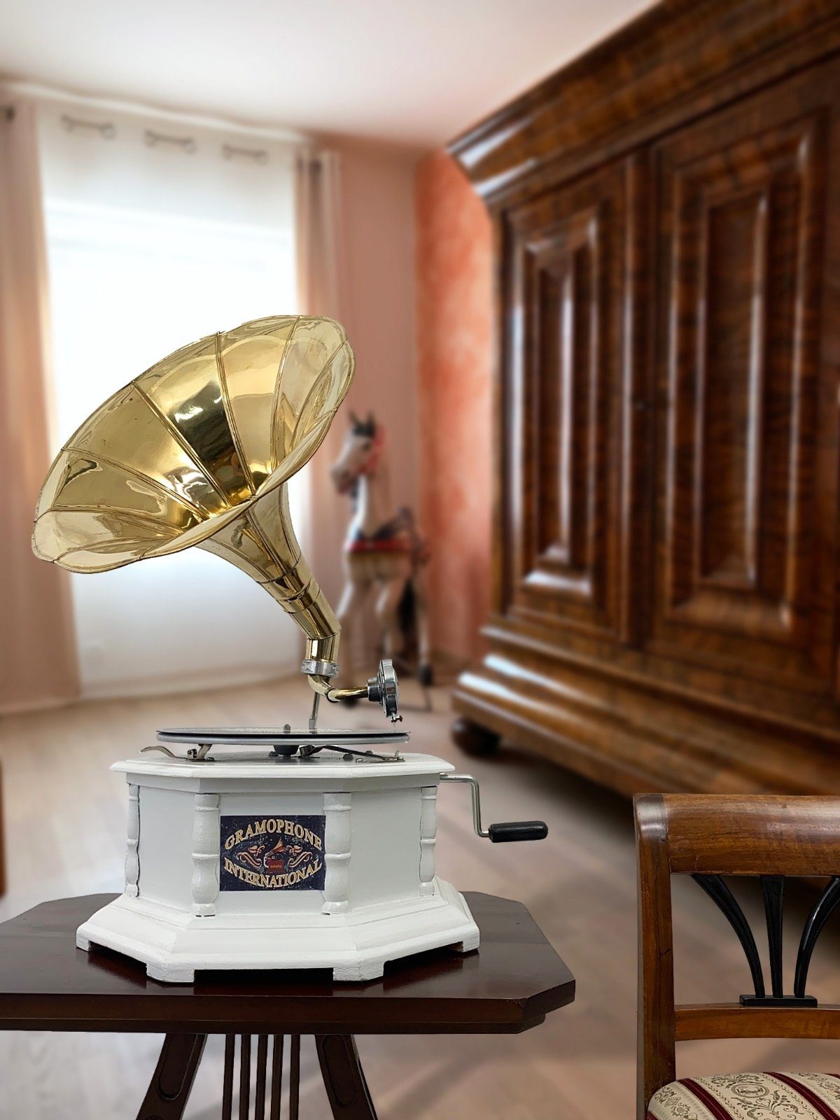 Dekoobjekt Grammophon Antik-Weiß 70cm Nostalgie Antik-Stil Aubaho Chic Shabby Gramophone