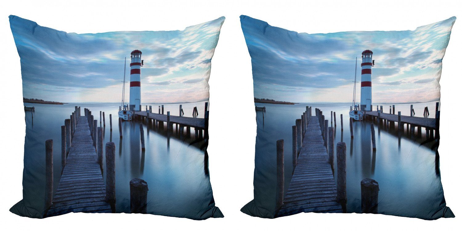 Kissenbezüge Modern Accent Doppelseitiger Digitaldruck, Abakuhaus (2 Stück), maritim Leuchtturm Meer bei Sonnenaufgang | Kissenbezüge
