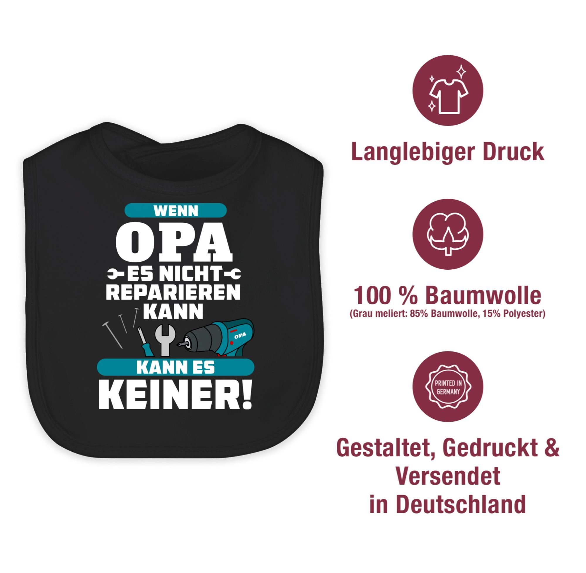 Shirtracer Lätzchen Wenn Opa reparieren es Baby nicht Schwarz keiner kann es blau, kann 2 Sprüche