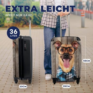 MuchoWow Handgepäckkoffer Hund - Brille - Bluse - Hipster, 4 Rollen, Reisetasche mit rollen, Handgepäck für Ferien, Trolley, Reisekoffer
