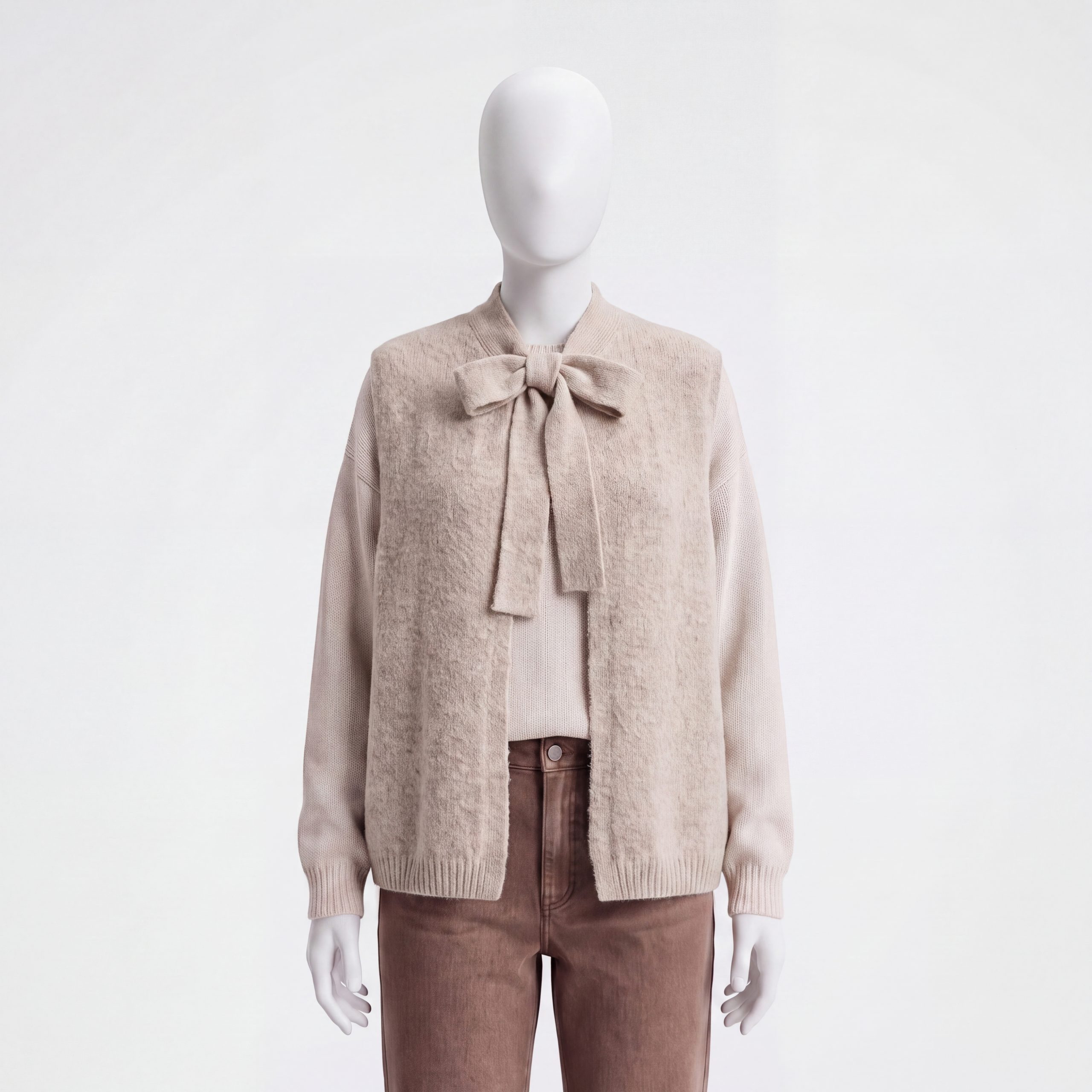 OriginalYou Strickweste Damen Weste Elegante Freizeitweste Schleifendetail Schnürung zum binden am Halsbereich
