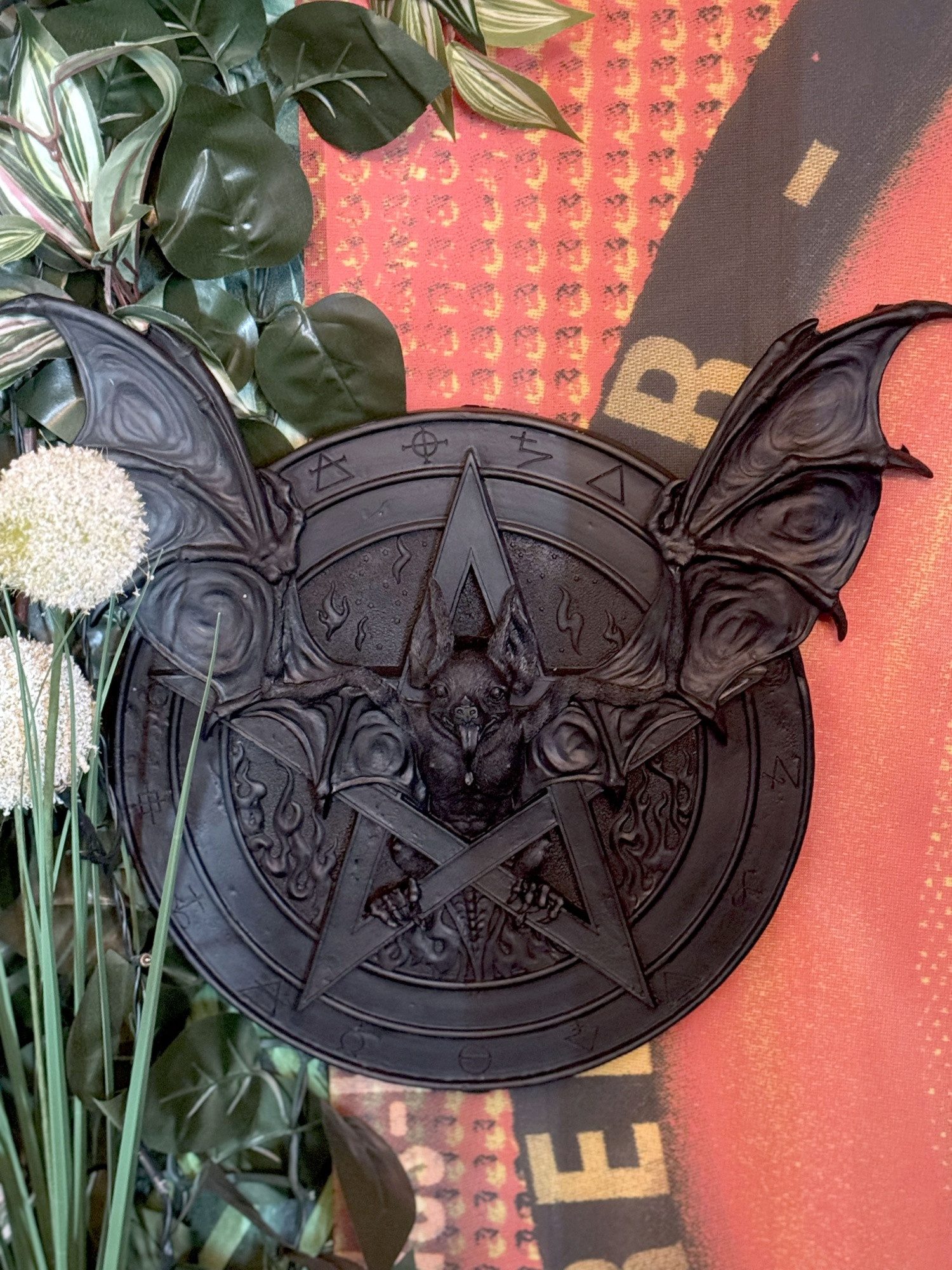 Figuren Shop GmbH Wanddekoobjekt Fledermaus Wandrelief – Gothic Wanddeko Pentagramm 30 cm Dekoration