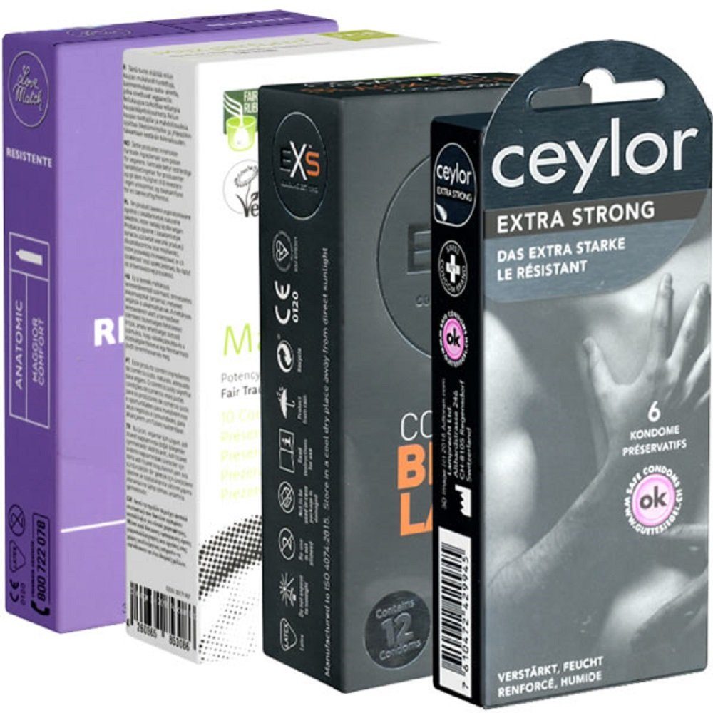 Kondomotheke Kondome Special Gay Pack 4 Packungen strapazierfähige Kondome, insgesamt, 34 St., Analkondome Probierset, verschiedene Kondome für Analverkehr - in jeder Stellung safe