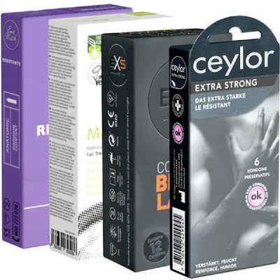 Kondomotheke Kondome Special Gay Pack 4 Packungen strapazierfähige Kondome, insgesamt, 34 St., Analkondome Probierset, verschiedene Kondome für Analverkehr - in jeder Stellung safe