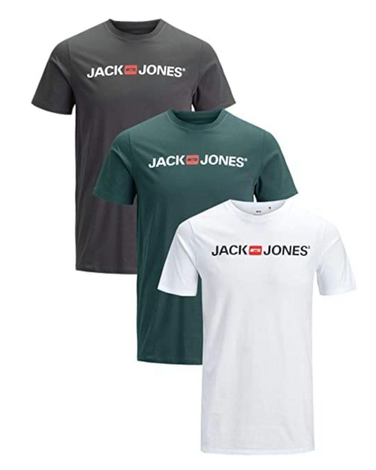 Jack & Jones T-Shirt (Spar-Set, 3er-Pack) Mix Slim aus 5 Baumwolle Printdruck, mit