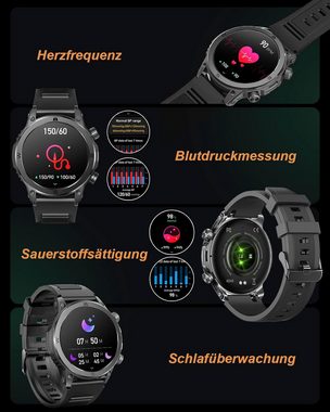 MEGALITH Fur Herren Mit Fitness Pulsuhr IP67 Wasserdicht Smartwatch (1.43 Zoll, Schwarz), mit Bluetooth Telefonfunktion Herzfrequenz Sport Tracker