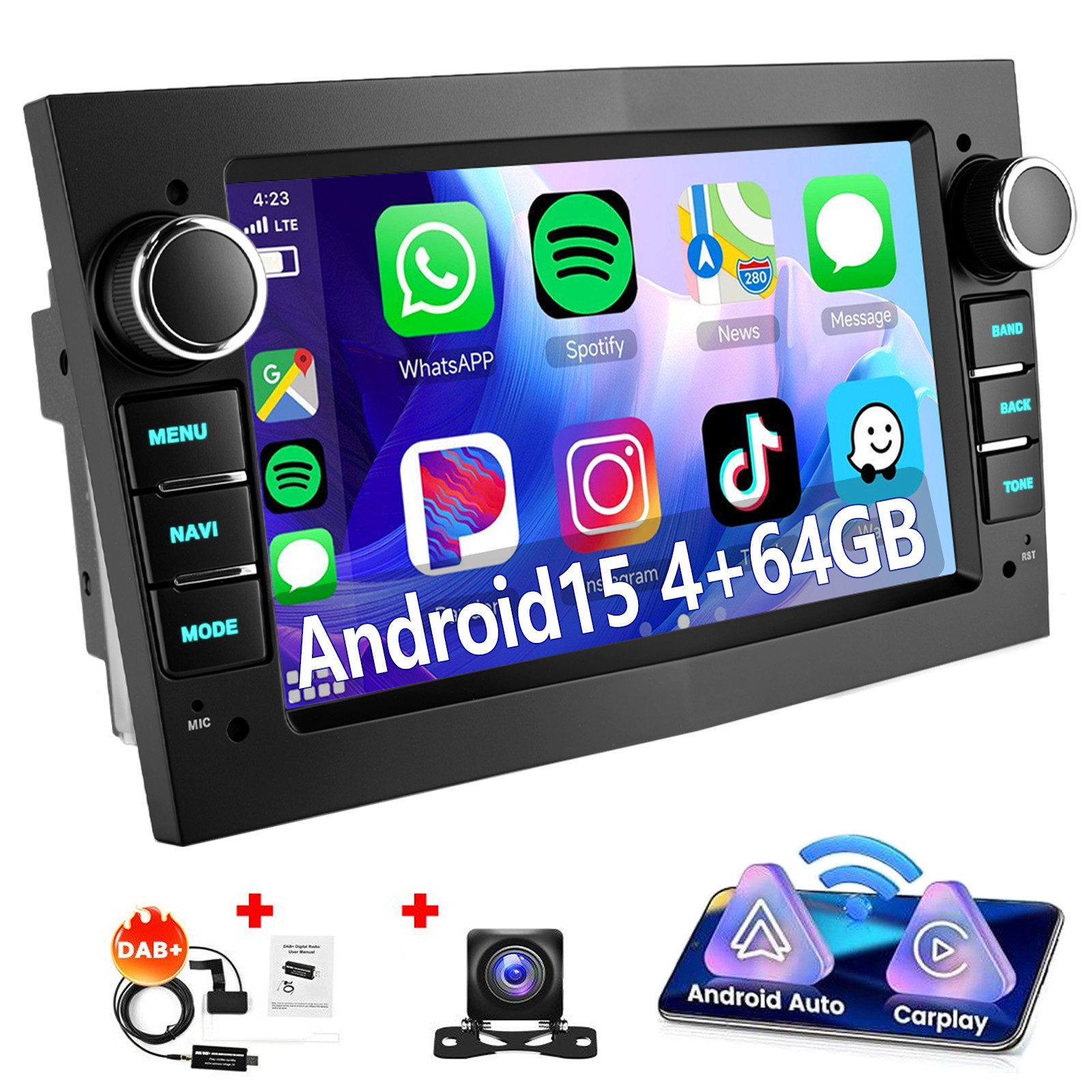 ESSGOO Android 15 Für Opel Corsa C Combo Tigra Twintop Autoradio Carplay GPS Autoradio (RDS, 4+64GB(optional), DAB (optional), FM, DAB+ (optional), SWC, 7" Carplay Android Auto DAB (optional),GPS Navi RDS 4+64GB WIFI)