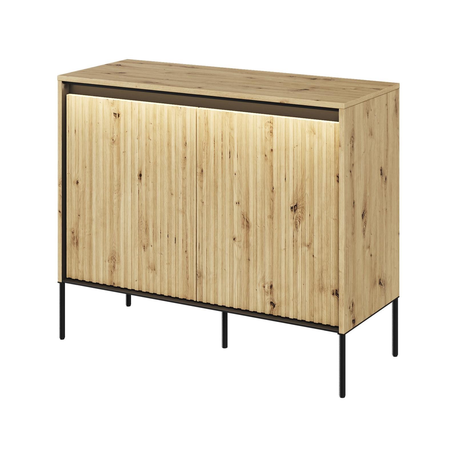HAUSELEMENT Kommode TREND TR-02, 2 Türen LED-Beleuchtung Sideboard 98 x 83 cm Modern Geriffelt