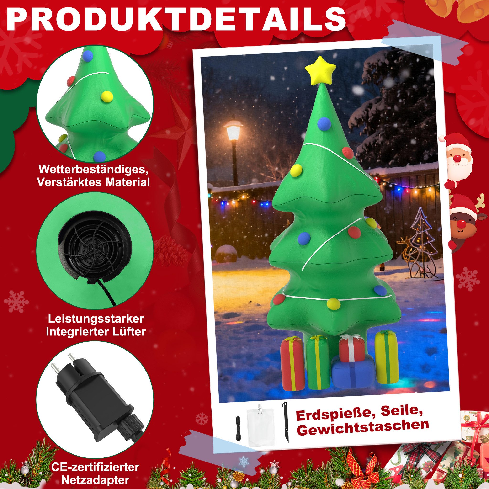 FIVMEN Schneemann 150/180/240cm Weihnachtsdeko Aufblasbarer Groß Santa Mit LEDs, Weihnachtsdekorationen für Garten Party