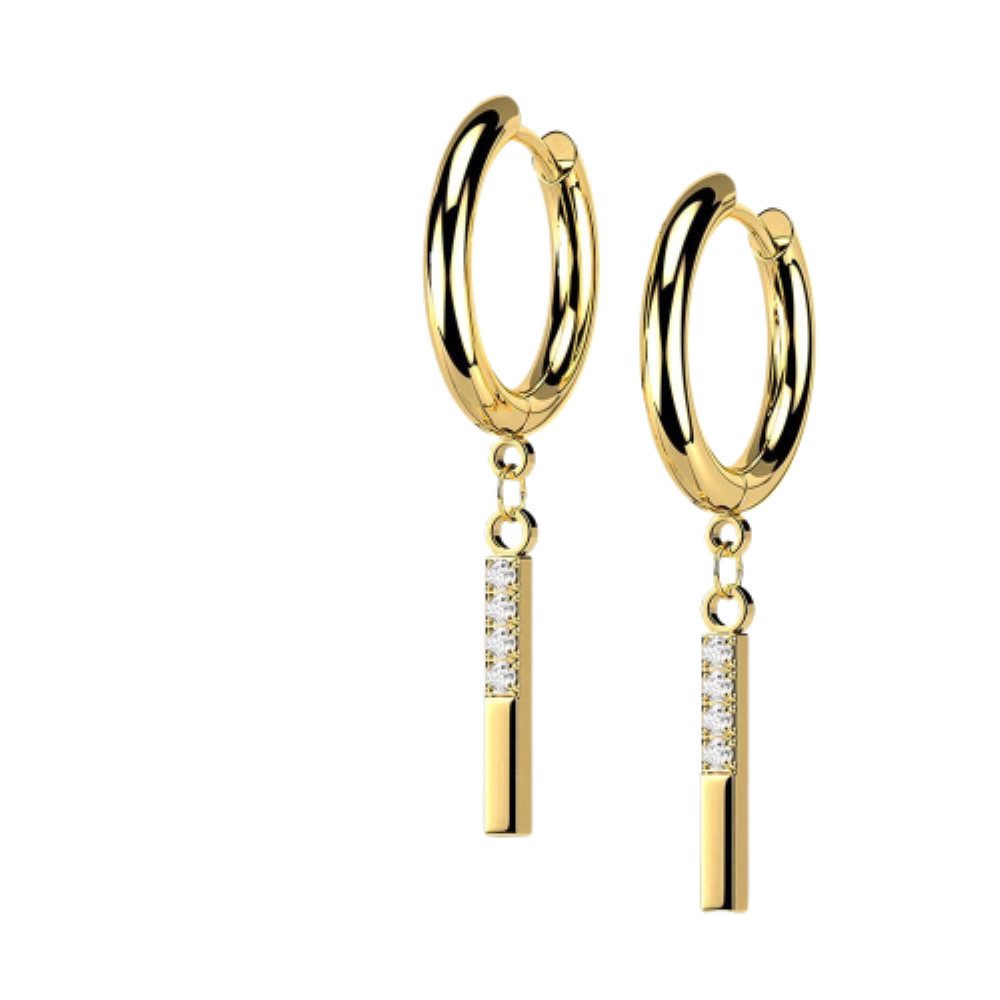 BUNGSA Creolen-Set Creolen mit rechteckigem Kristall-Anhänger Gold (1 Paar (2 Stück), 2-tlg), Ohrschmuck Ohrringe