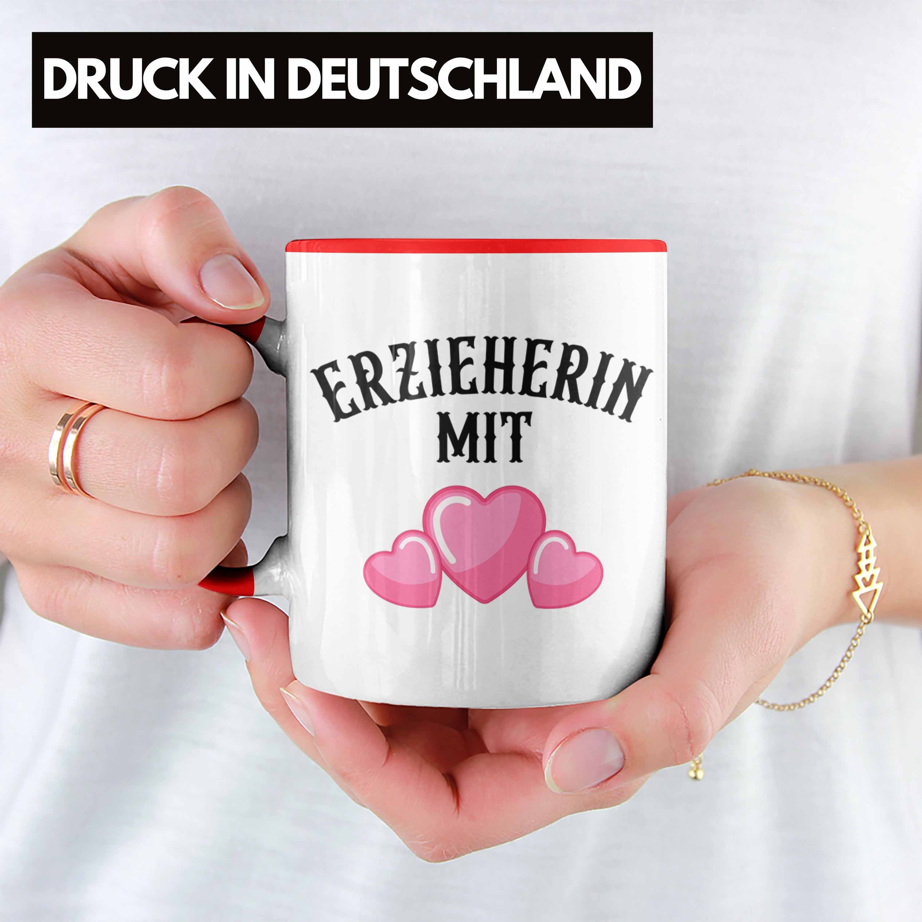 Abschied Erzieherin Trendation Tasse Geschenk - Trendation Geschenke Kindergarten Abschiedsgeschenk Rot Lustig zum Erzieherin Tasse Mit Herz Kaffeetasse