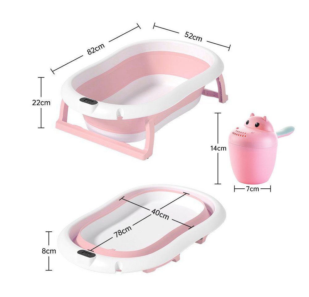 Thumbnail - SEHAUSEU Babybadewanne Babywanne Badewanne faltbar, mit Thermometer, Haarwaschbecher, mit verstellbarem Kissen–Matratze