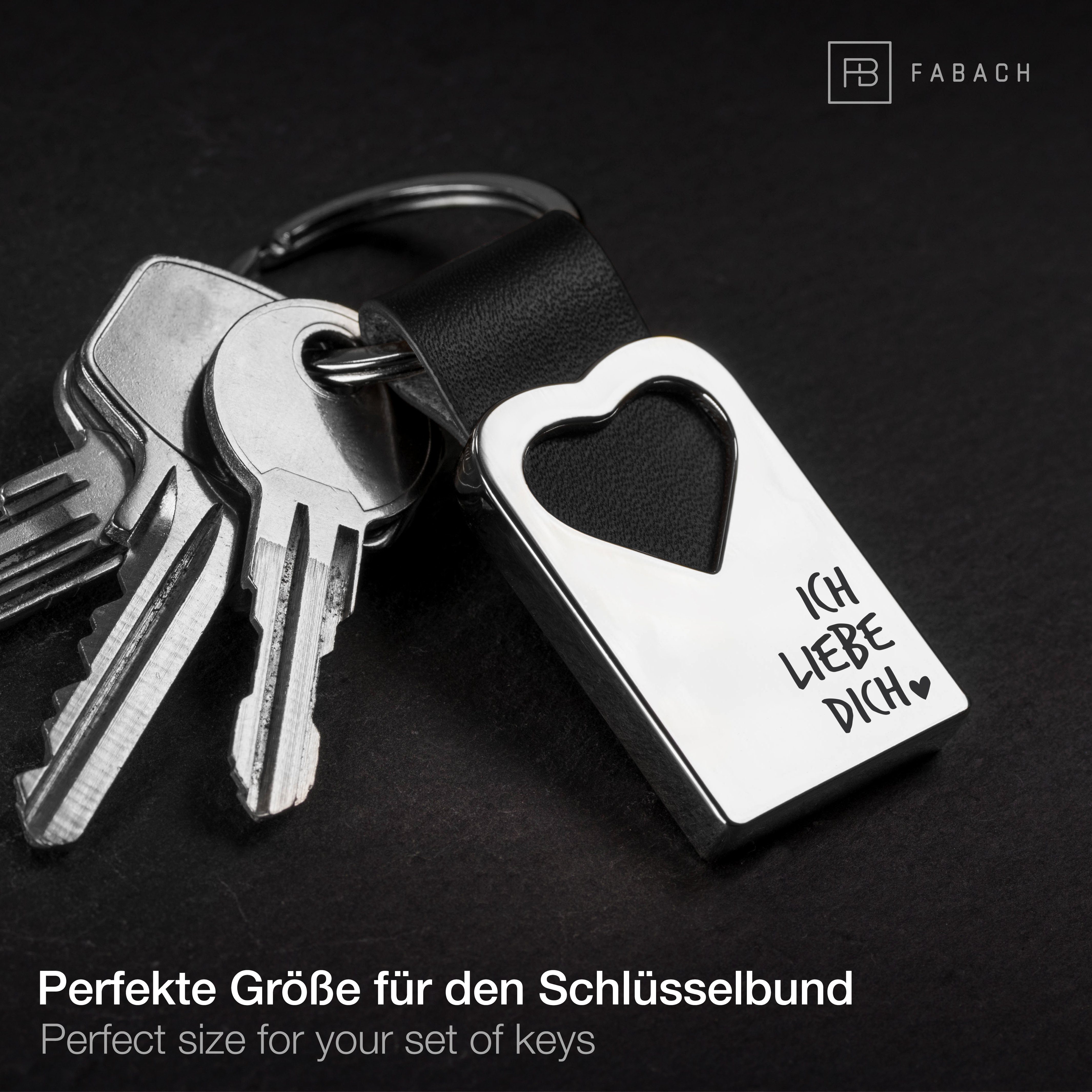 FABACH Schlüsselanhänger Leder mit Herz "Ich und Gravur - Geschenk liebe Liebe Dich"