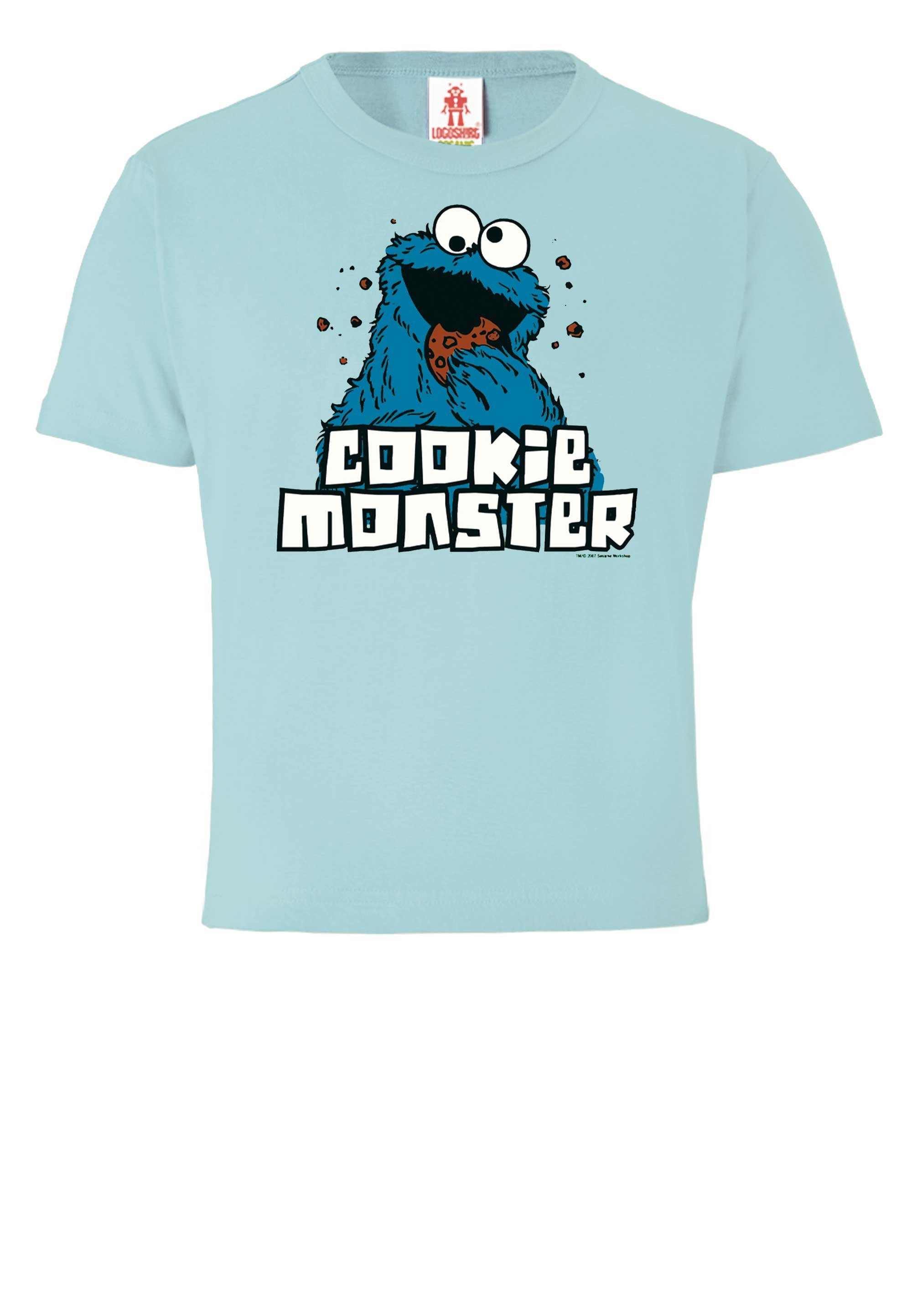 mit Krümelmonster T-Shirt Frontprint - coolem Sesamstraße hellblau LOGOSHIRT
