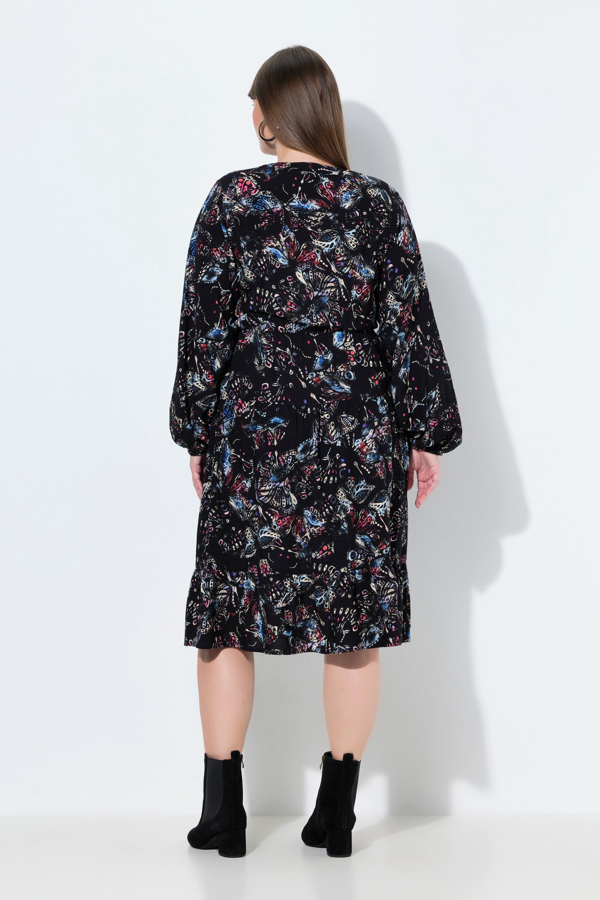 Ulla Popken Midikleid Midikleid Schmetterlinge A-Linie V-Ausschnitt – Bild 3 von 4