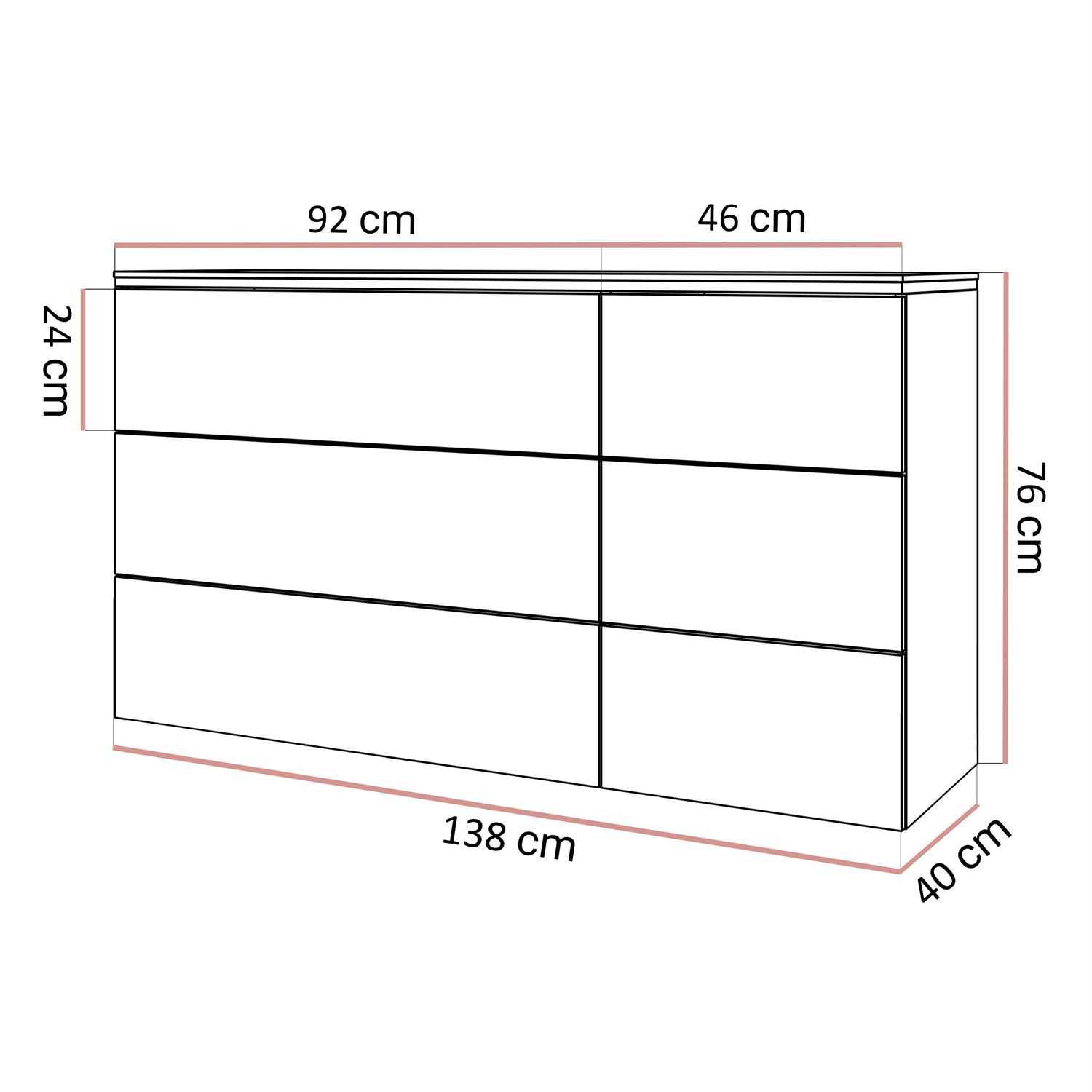 Lookway Kommode AURORA 6S in Kaschmir mit goldener Leiste, Breite: 138 cm
