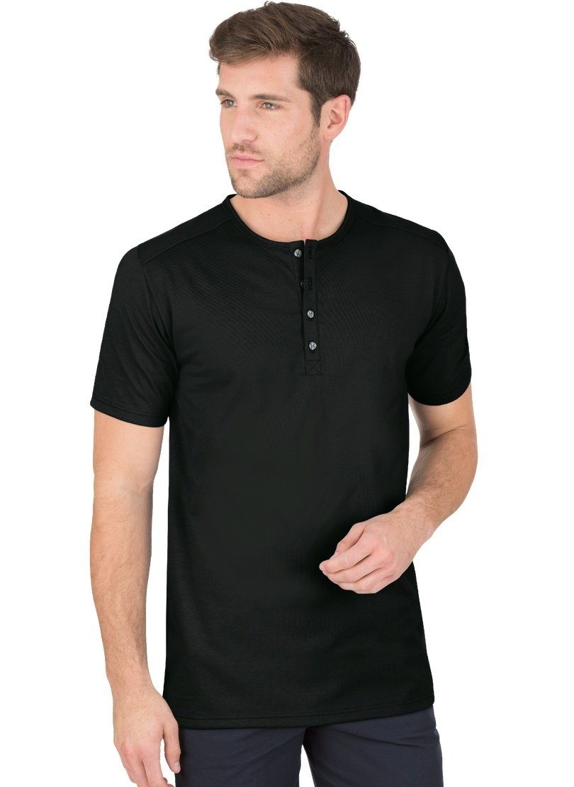Knopfleiste DELUXE mit TRIGEMA T-Shirt schwarz Trigema Baumwolle T-Shirt