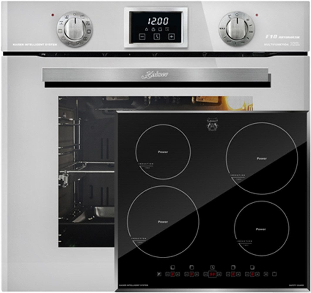 Kaiser Küchengeräte Backofen-Set Herd Set Autark Elektro Backofen, Autark, 79L, 10 Funktionen mit Induktionskochfeld 60 cm, Autark,Facettenschliff, Kochfeld 4xQickHeat Kochzonen EH 6326 W+ KCT 6105 FI, mit 1-fach-Teleskopauszug, Katalytische Selbstreinigung