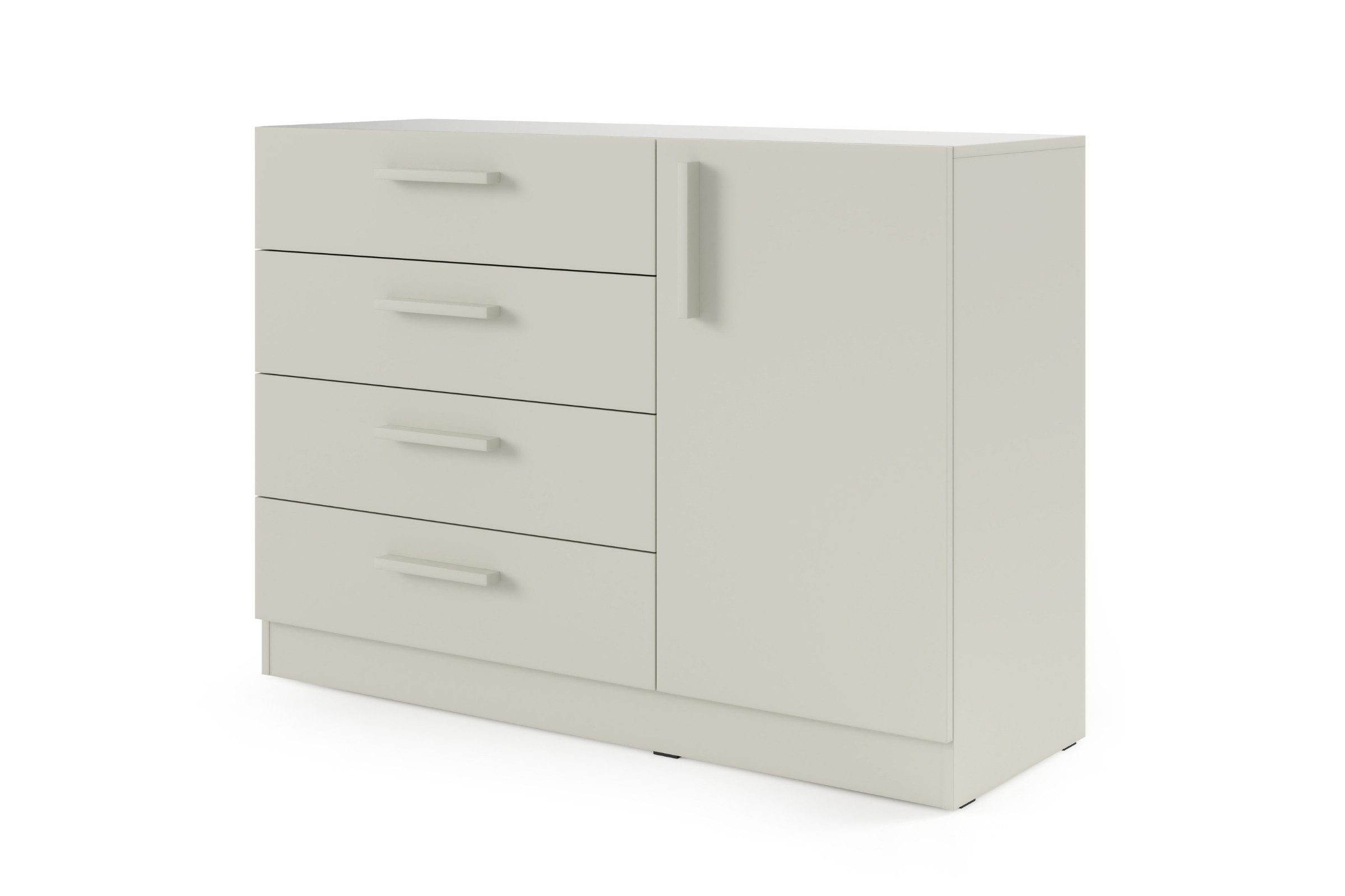 Deine Möbel 24 Kommode BRISSO BRK2 mit 4 Schubladen und 1 Tür, Sideboard mit Einlegeboden (in Platingrau matt, Kaschmir matt, Eiche Cremona, BRISSO - Kollektion, 1 St), 120,5 cm breit, für Schlafzimmer, Wohnzimmer, Flur und Esszimmer