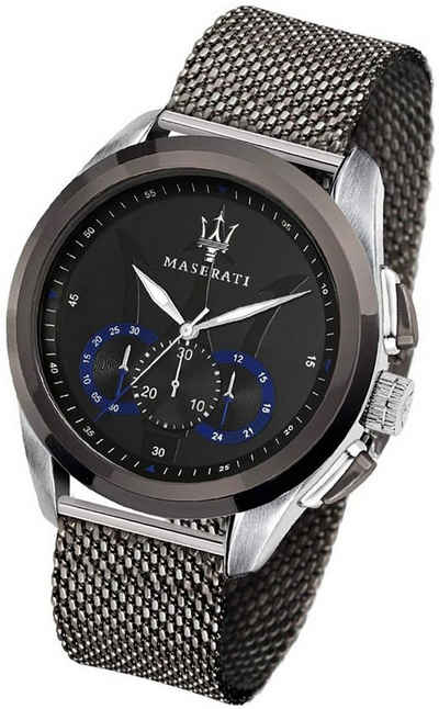 MASERATI Chronograph Maserati Edelstahl Armband-Uhr, Herrenuhr Edelstahlarmband, rundes Gehäuse, groß (ca. 55x45mm) schwarz