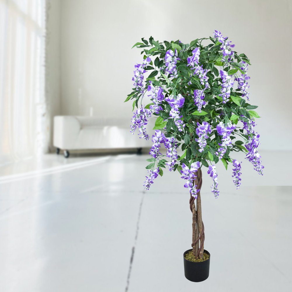 Pflanze Wisteria Künstliche 160cm Blauregen Glyzinie Echtholz Decovego, Kunstpflanze Decovego mit