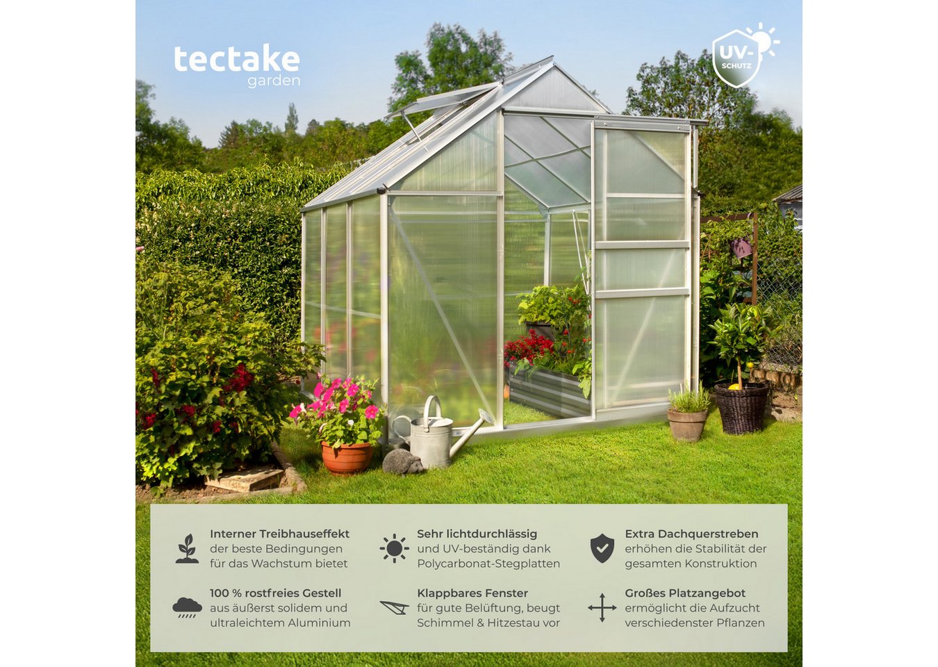 Thumbnail - tectake Gewächshaus Treibhaus aus Aluminium, UV-beständig, 185x190x195cm, 0,40 mm Wandstärke, Set, 185 x 190 x 195 cm, 5...