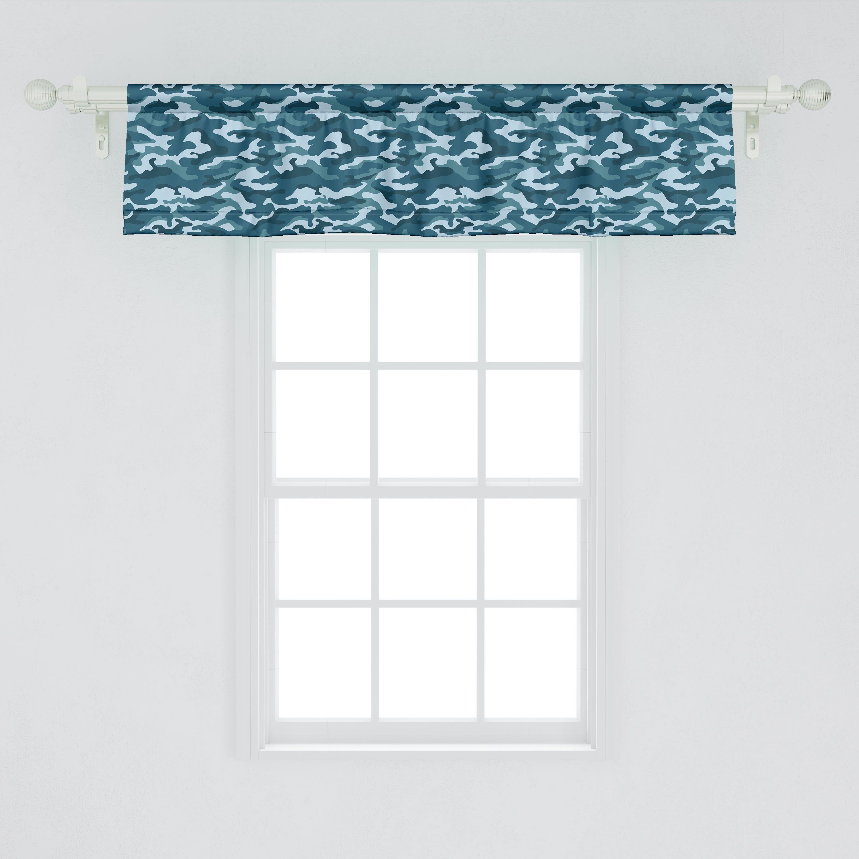 Tarnung Farben Schlafzimmer Dekor Küche Volant mit Stangentasche, Abakuhaus, Vorhang Blau Scheibengardine Microfaser, für Oceanic