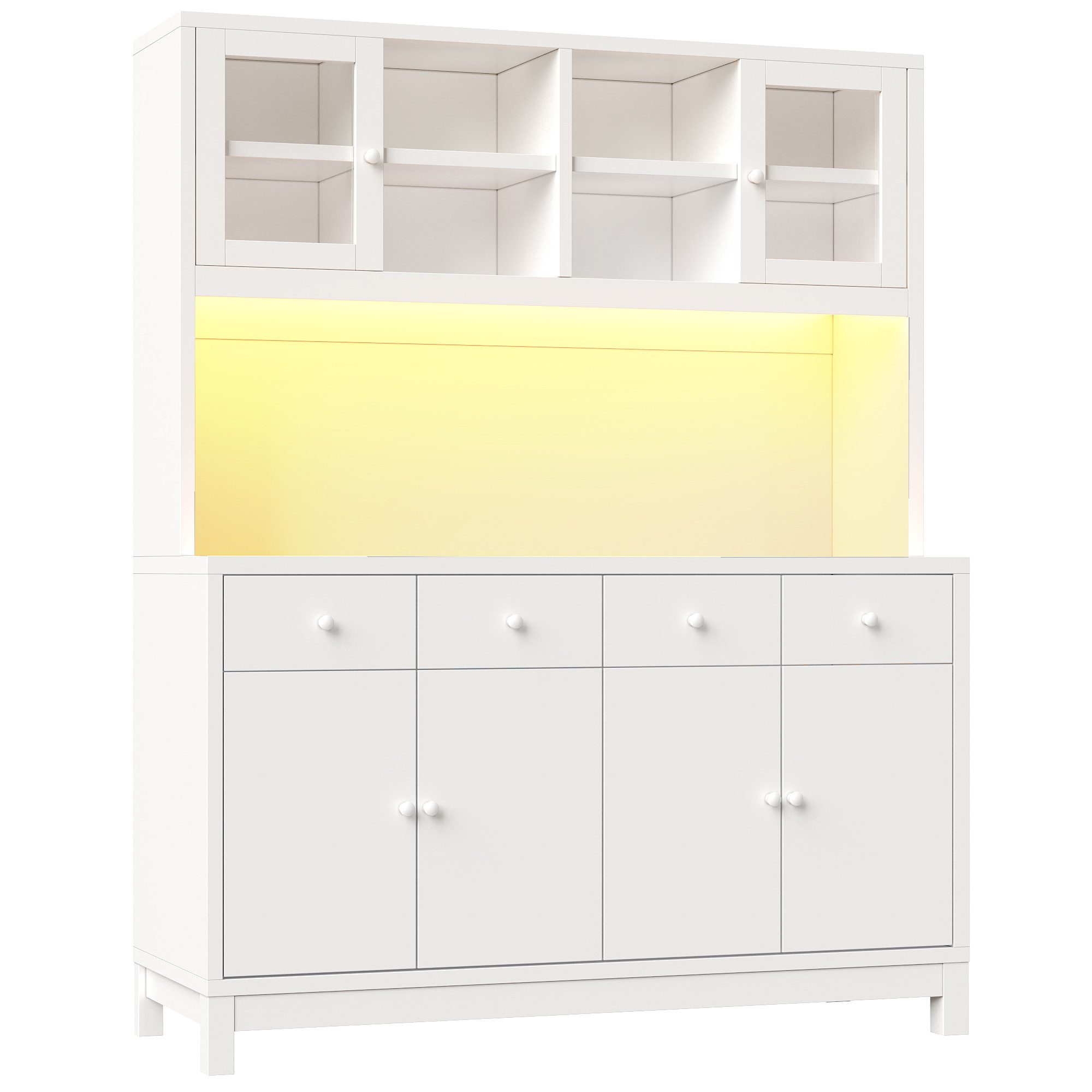 Flieks Küchenbuffet Hochschrank mit App-gesteuerter RGB-LED, Glastüren, 4 Schubladen (mit weißer Arbeitsplatte, 1-St., 140x40x180 cm) Küchenschrank Mehrzwecksch – Bild 5 von 5