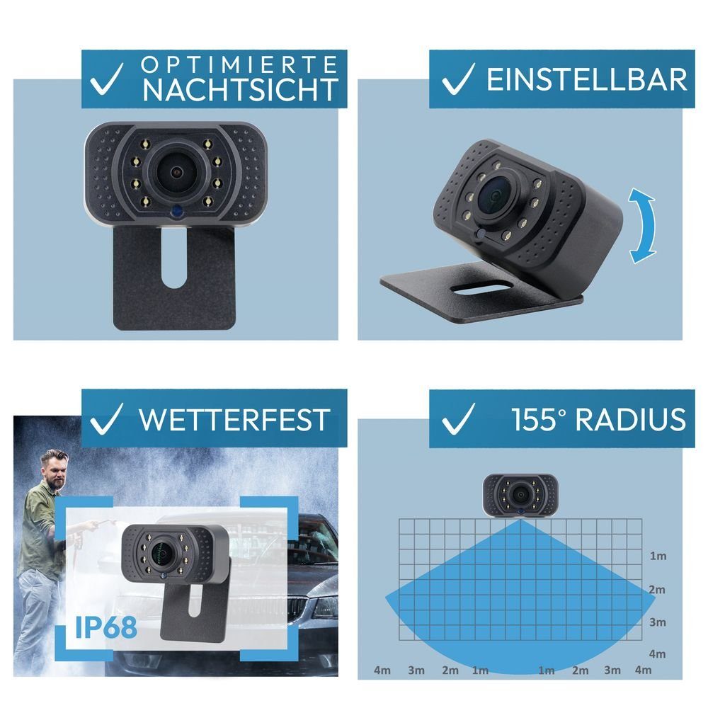 VSG24 5" Rückfahrsystem PILOT PRO für PKW Front Heck inkl. Monitor & 1x Mini Rückfahrkamera (Großer 155° Blickwinkel, geringe Abmessungen, Ideal zum Nachrüsten)