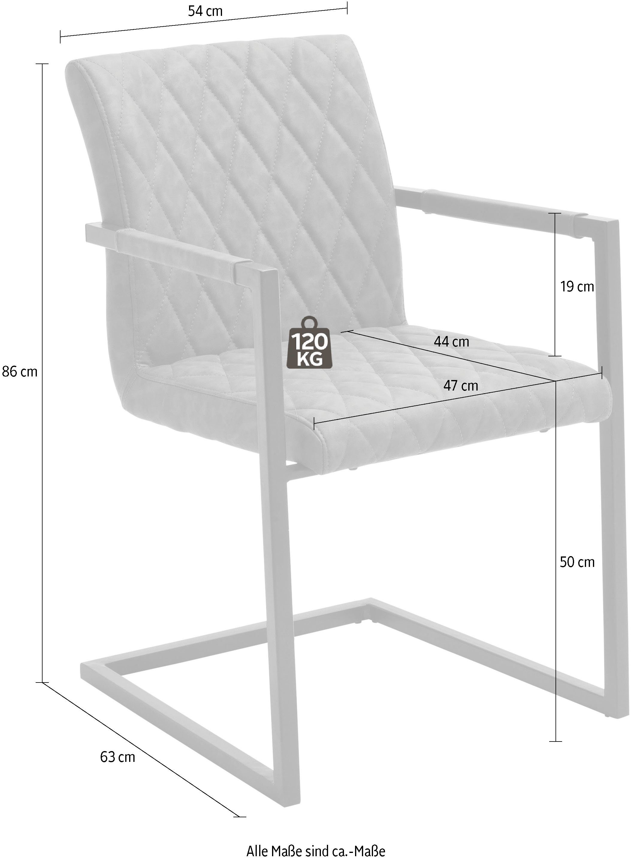 Stuhl Vintage mit (Set, MCA 120 | Freischwinger 2 Kunstleder oder ohne belastbar Kian furniture Armlehne, grau kg bis St), Grau