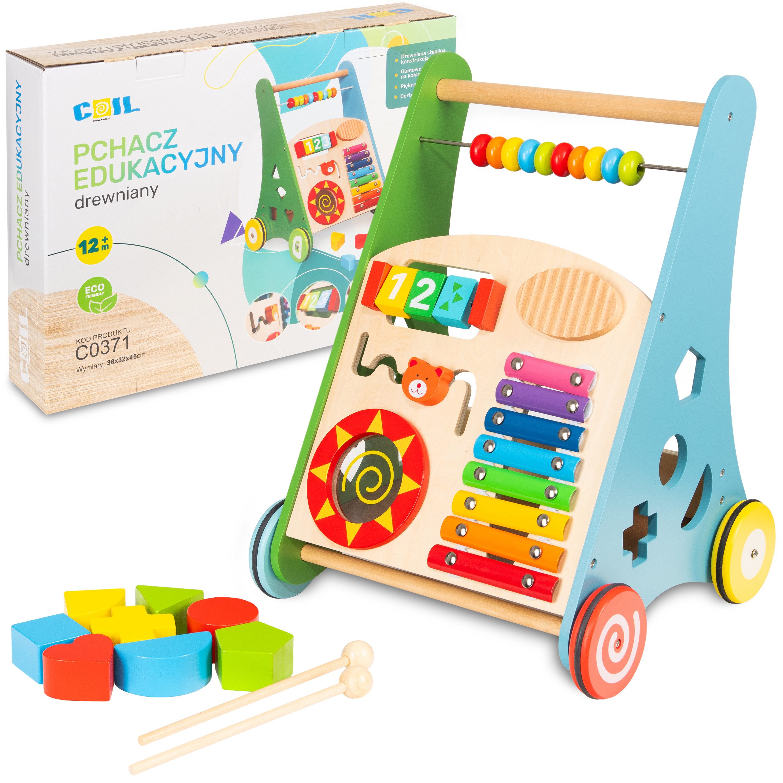 Babywalker Lauflernwagen 3in1, Kinderwagen aus Holz, Lernspielzeug, ab 12 Monaten