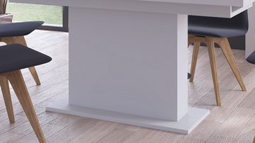 Die Möbelfundgrube® Säulen-Esstisch ALVERNO 160 - 200 cm ausziehbar / hellgrau / Synchronauszug, Einlegeplatte / Tischplattenstärke 38 mm