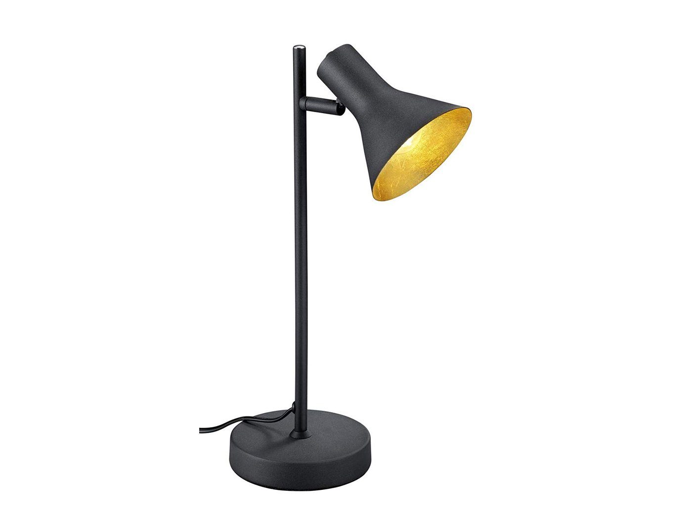 Reality Leuchten LED Nachttischlampe, LED wechselbar, Warmweiß, Vintage Lampenschirm Schwarz Gold Leselampe Schreibtisch Bett, H 39cm