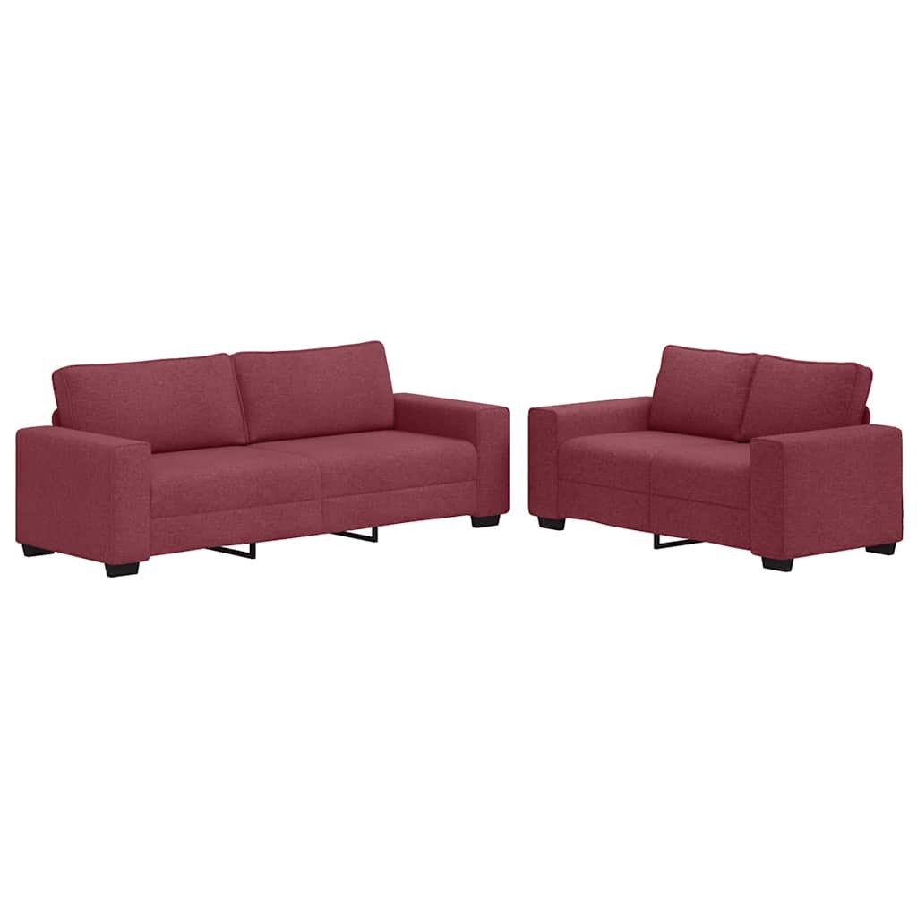 vidaXL Sofa 2-tlg. Sofagarnitur mit Kissen Weinrot Stoff