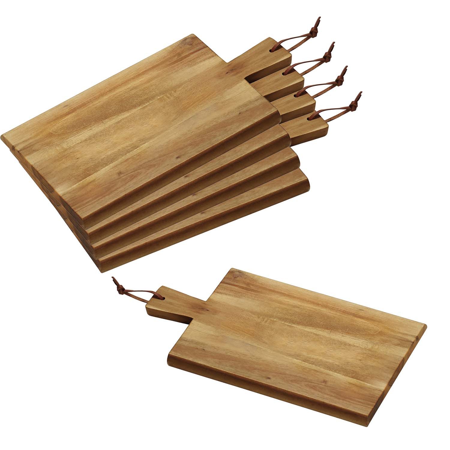 Kesper Servierbrett 5 Stück Servierbrett mit Tragegriff - Akazienholz - 35 x 18cm, Holz, (5-St), praktisches Lederband zum Aufhängen