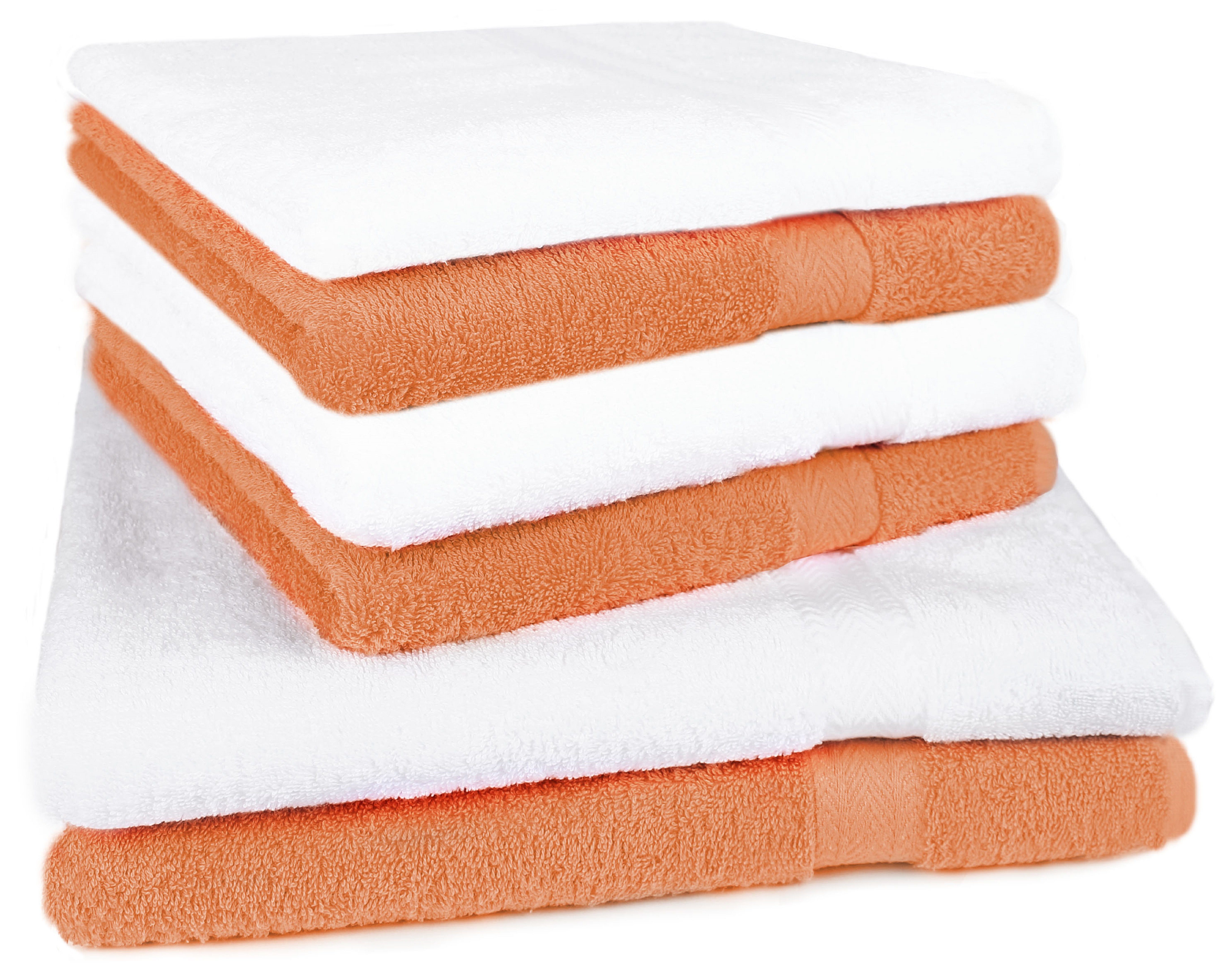 Betz Handtuch Set 6-TLG. Handtuch-Set Premium 100% Baumwolle 2 Duschtücher 4 Handtücher Farbe weiß und orange, 100% Baumwolle
