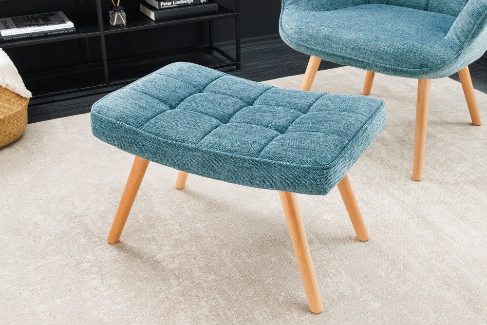 riess-ambiente Fußhocker SCANDINAVIA blau / natur (Einzelartikel, 1 St), Wohnzimmer · Strukturstoff · Massivholz · Scandinavian Design