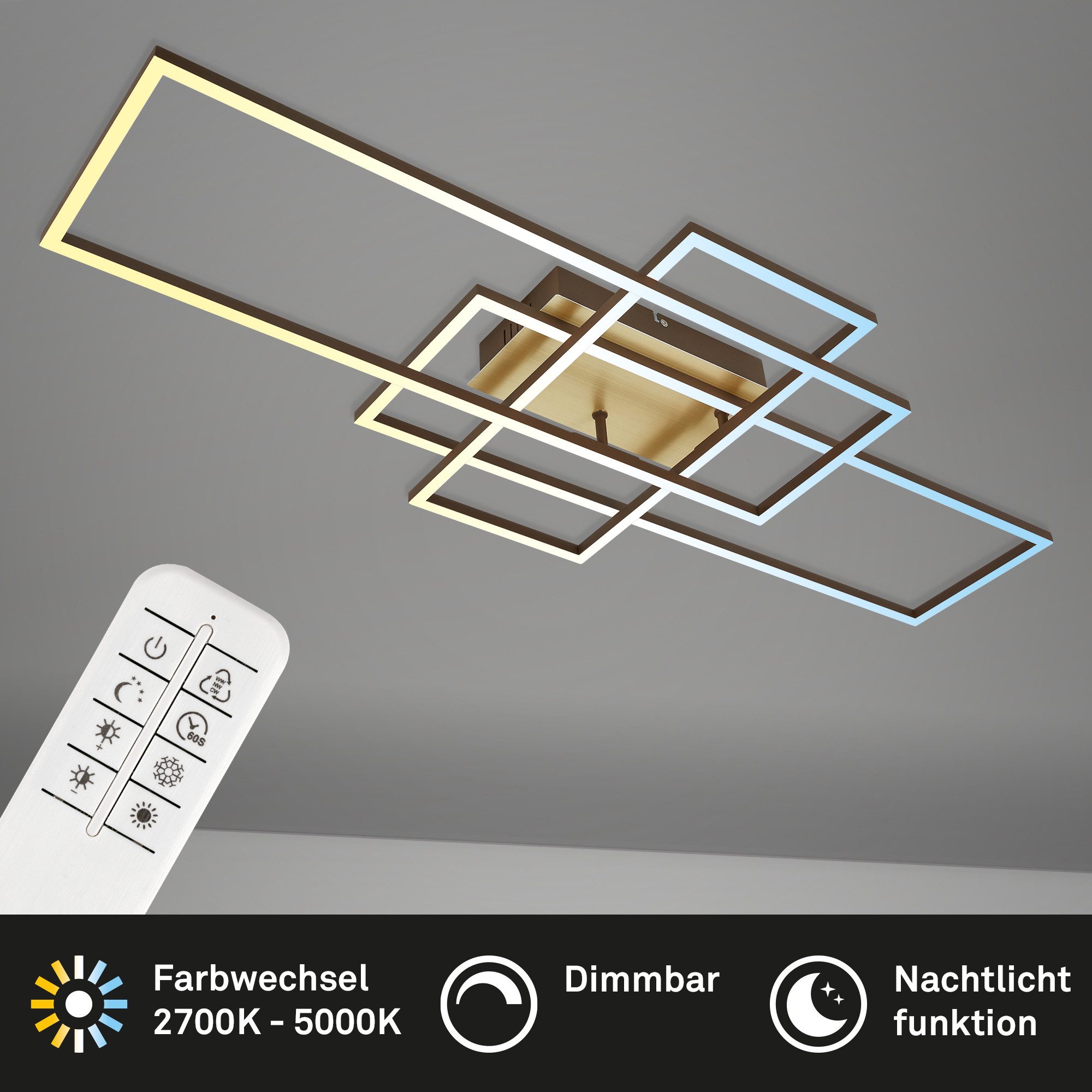 Briloner Leuchten LED Deckenleuchte LED Deckenleuchte FRAME, LED fest integriert, Tageslichtweiß, Kaltweiß, Neutralweiß, Warmweiß, Deckenlampe, 104x42x10,5cm, 55W, Wohnzimmer, Schlafzimmer