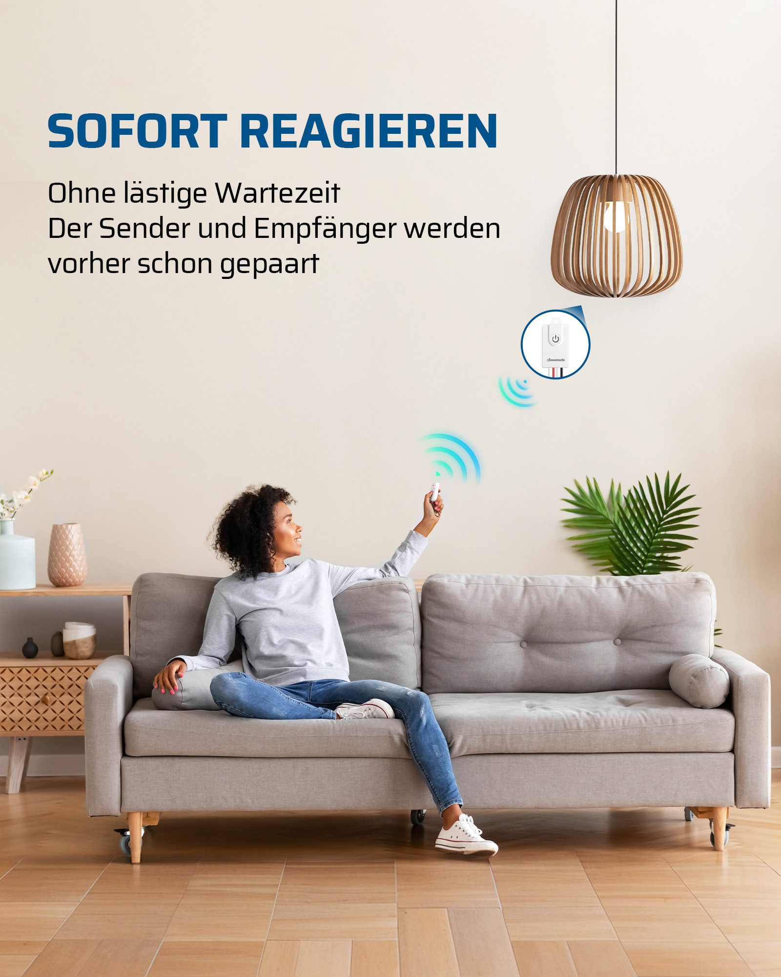 DEWENWILS Licht-Funksteuerung Funkschalter Set, für Schlafzimmer, Kinderzimmer, Büro, Arbeitszimmer, Wohnzimmer, 230V/15A, 433,92MHz, Wandschalter, Kabellos Funk Lichtschalter Set