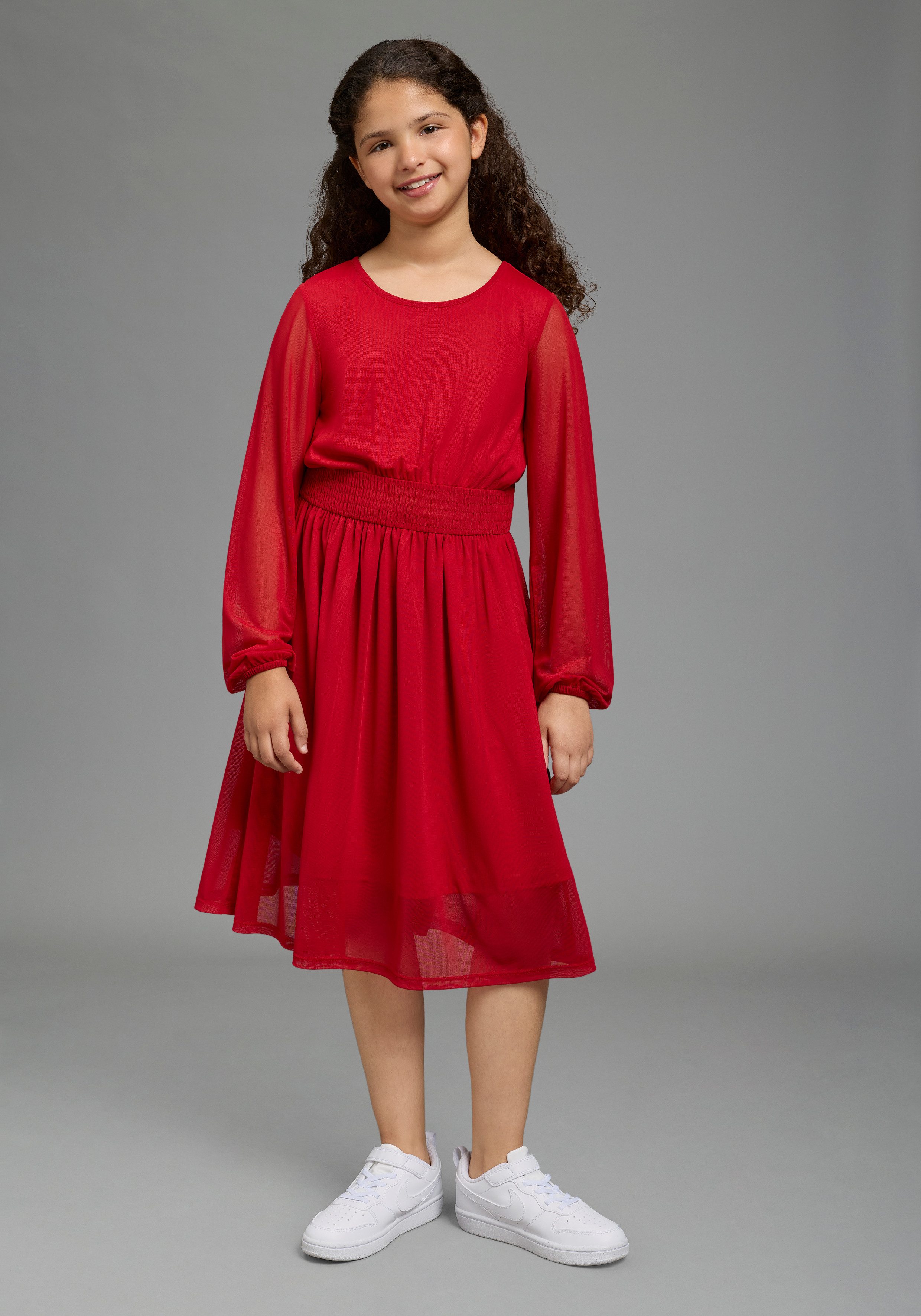 Bruno Banani Jerseykleid Meshkleid mit transparenten Ärmeln für festliche Anlässe Für TEENS. Shirtkleid mit Chiffon