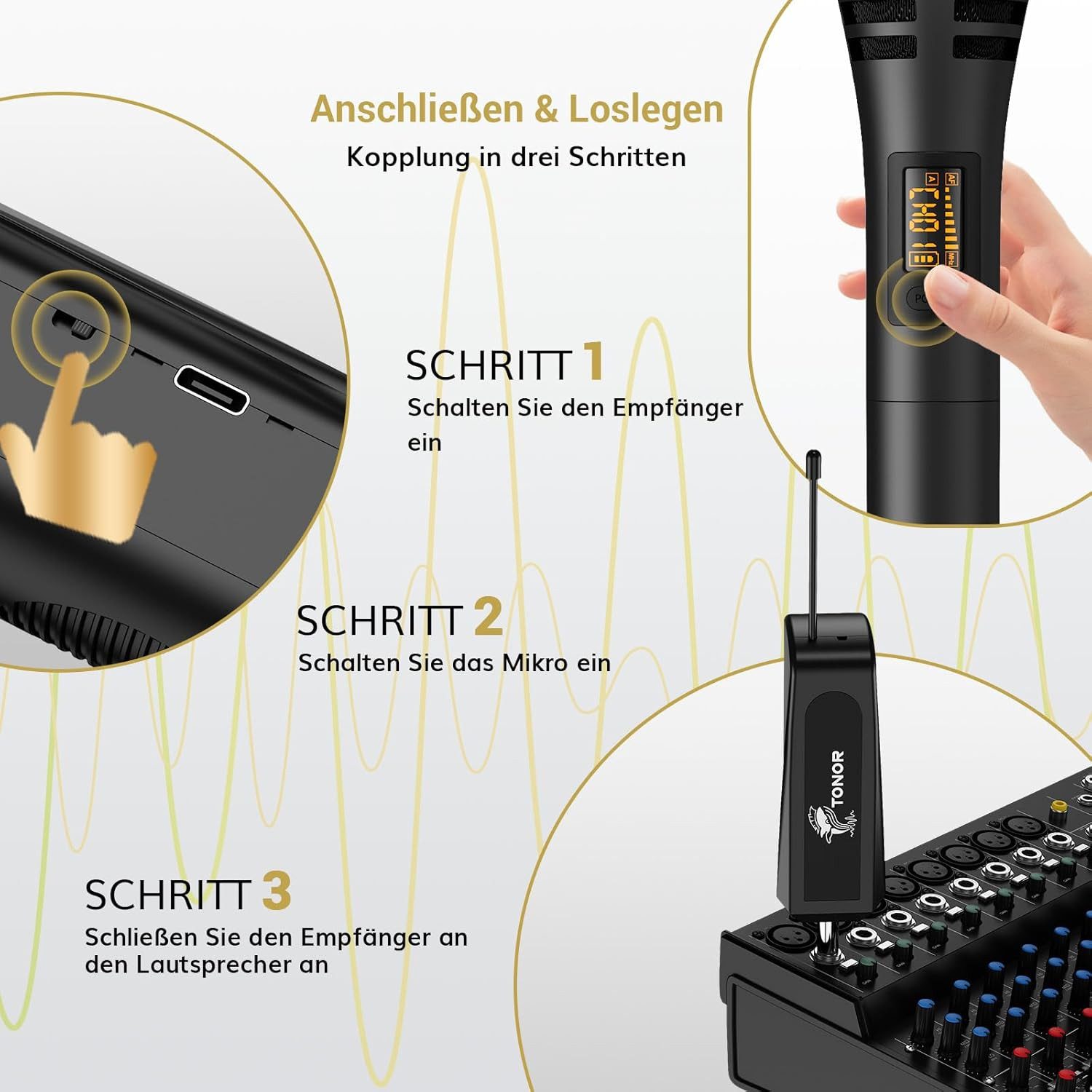 TONOR Mikrofon TONOR TW-310 Wireless Mikrofon Funk Karaoke Mic 15 Kanäle Bühne