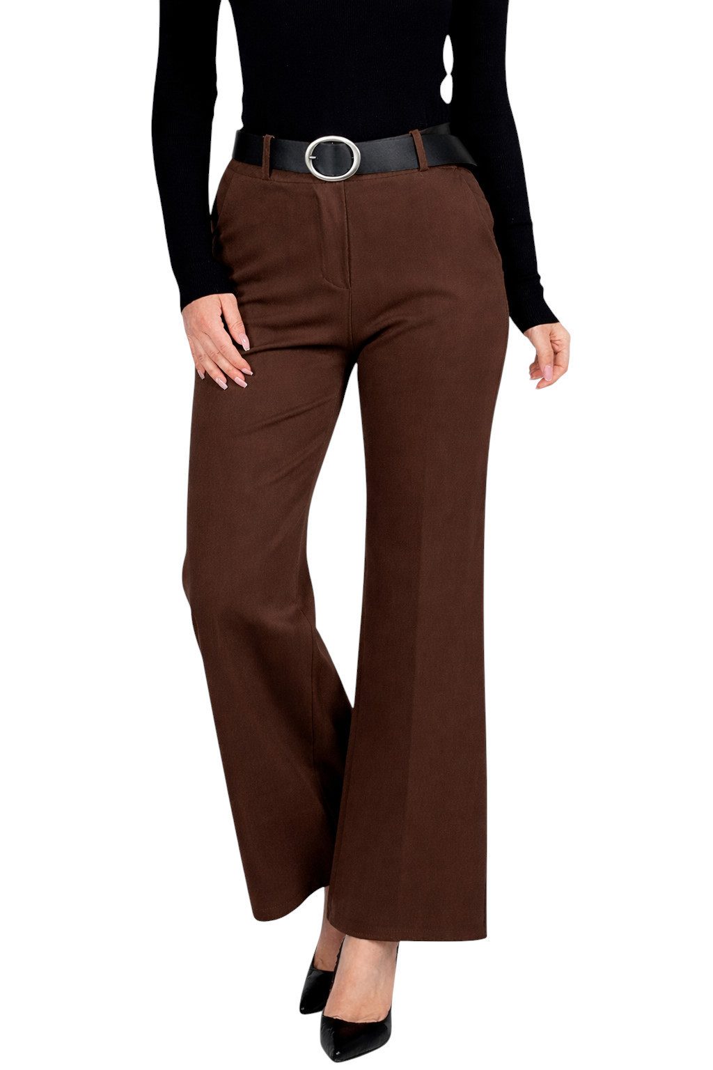 Mississhop Stretch-Hose Elegante Damenhose mit Gürtel und geradem Bein M.431