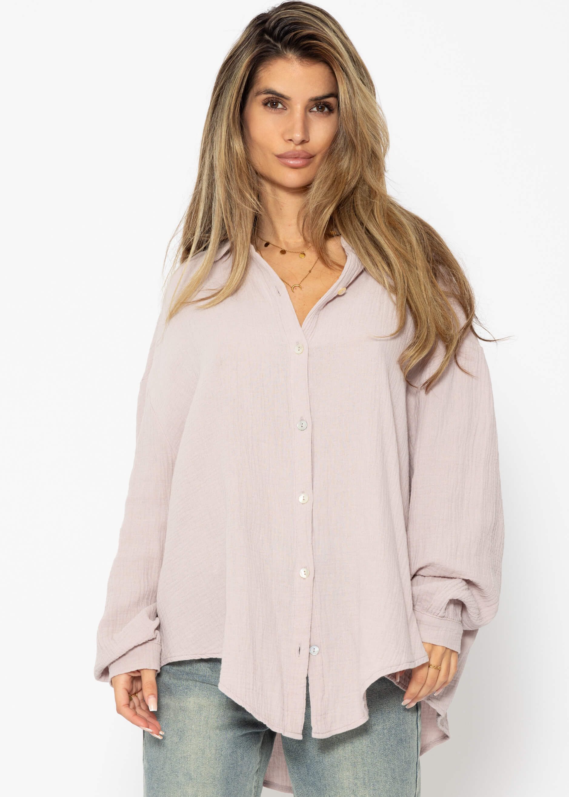SASSYCLASSY Longbluse Oversize Musselin Bluse Damen günstig online kaufen
