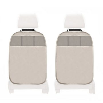 L & P Car Design Auto-Rückenlehnentasche Rückenlehnenschutz Sitzschoner aus Kunstleder in beige Kinder (2 Stück), mit 3 Taschen