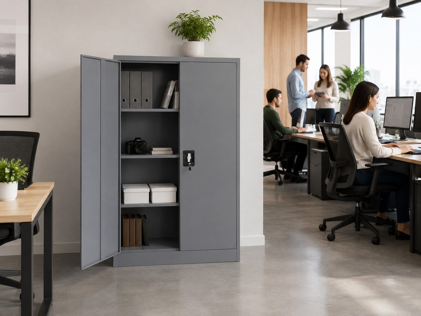 Makika Aktenschrank Büroschrank abschließbar 40x90x140cm in Anthrazit